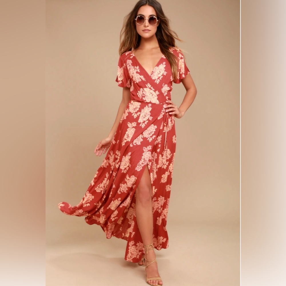 Lulu’s, Heart of Marigold Maxi Dress, Rust Red Floral Print